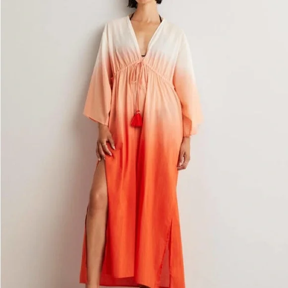 ❌SOLD❌ BODEN Maxi Empire Beach Kaftan Dress Firecracker Dip Dye - Picture 1 of 6